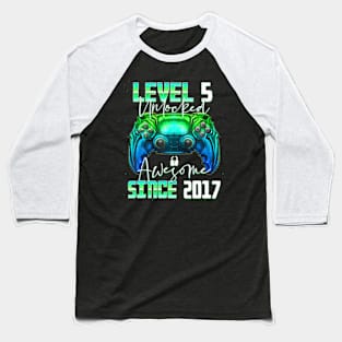 Level 5 Unlocked Awesome Since 2017 5Th Birthday Gaming Baseball T-Shirt